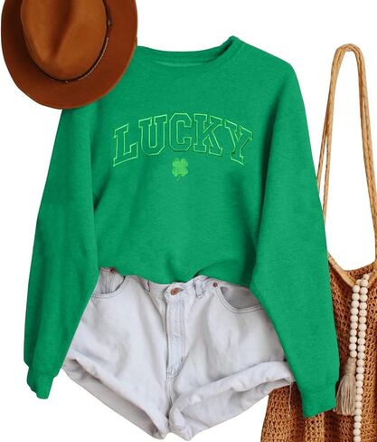 TOWNOWN St Patricks Day Sweatshirt for Women Lucky Shamrock Graphic Print T Shirt Long Sleeve Embroidered Lucky Pullover Top in Saudi Arabia