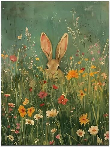 Generic Rabbit in Wildflowers Canvas Print Posters Vintage Spring Wall Art Flower Field Rabbit Portrait Floral Spring Bunny Easter Wall Decor 11x14 Unframed in Saudi Arabia