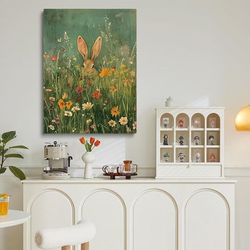 Generic Rabbit in Wildflowers Canvas Print Posters Vintage Spring Wall Art Flower Field Rabbit Portrait Floral Spring Bunny Easter Wall Decor 11x14 Unframed in Saudi Arabia