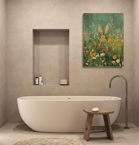 Generic Rabbit in Wildflowers Canvas Print Posters Vintage Spring Wall Art Flower Field Rabbit Portrait Floral Spring Bunny Easter Wall Decor 11x14 Unframed in Saudi Arabia