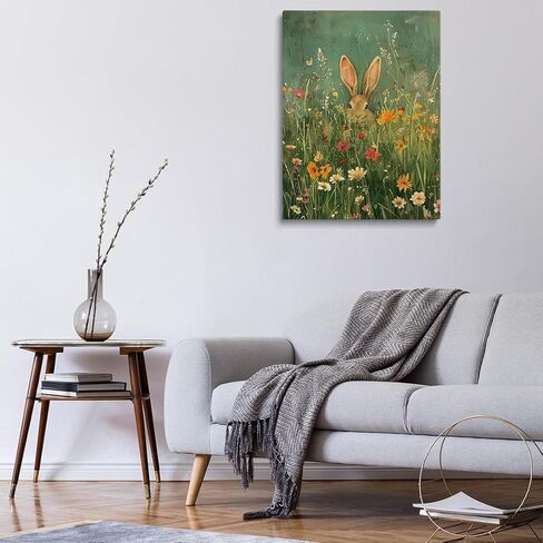Generic Rabbit in Wildflowers Canvas Print Posters Vintage Spring Wall Art Flower Field Rabbit Portrait Floral Spring Bunny Easter Wall Decor 11x14 Unframed in Saudi Arabia