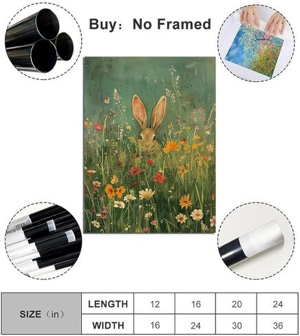 Generic Rabbit in Wildflowers Canvas Print Posters Vintage Spring Wall Art Flower Field Rabbit Portrait Floral Spring Bunny Easter Wall Decor 11x14 Unframed in Saudi Arabia
