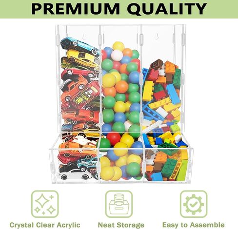 Montex Acrylic Wall Toy Dispenser, Acrylic Wall Storage, (Single Compartment) Hanging Organizer and Storage Bin for Playroom, Blocks, Cars, Balls, Snacks in Kuwait