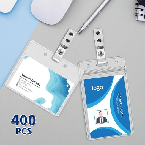 400 حزمة من مشابك الشارات المعدنية مع أشرطة PVC شفافة بفتحة مزدوجة مشبك علامة الاسم لبطاقات الهوية وحاملات الشارات واللوازم المكتبية للعمل in Kuwait