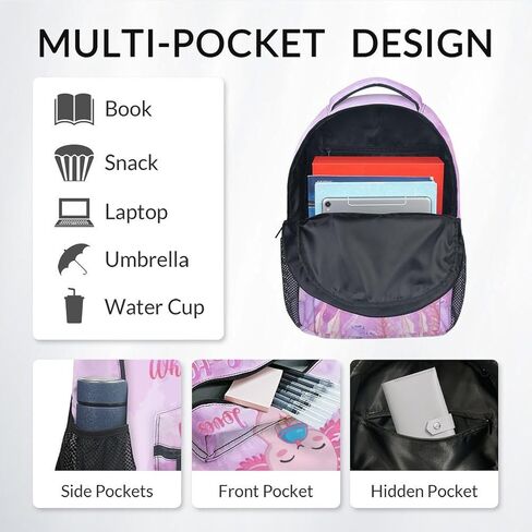COZYAURA Kids School Backpack - 17 Inch Cute Axolotl Bookbag for Girls - Durable Pink School Bag for Elementary & Travel in Saudi Arabia
