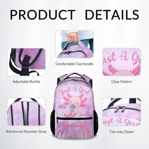 COZYAURA Kids School Backpack - 17 Inch Cute Axolotl Bookbag for Girls - Durable Pink School Bag for Elementary & Travel in Saudi Arabia