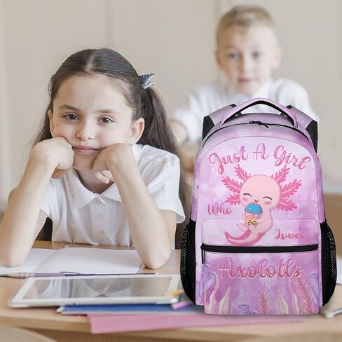 COZYAURA Kids School Backpack - 17 Inch Cute Axolotl Bookbag for Girls - Durable Pink School Bag for Elementary & Travel in Saudi Arabia