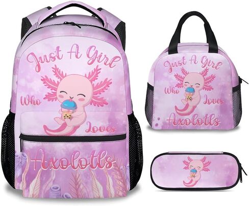 COZYAURA Kids School Backpack - 17 Inch Cute Axolotl Bookbag for Girls - Durable Pink School Bag for Elementary & Travel in Saudi Arabia