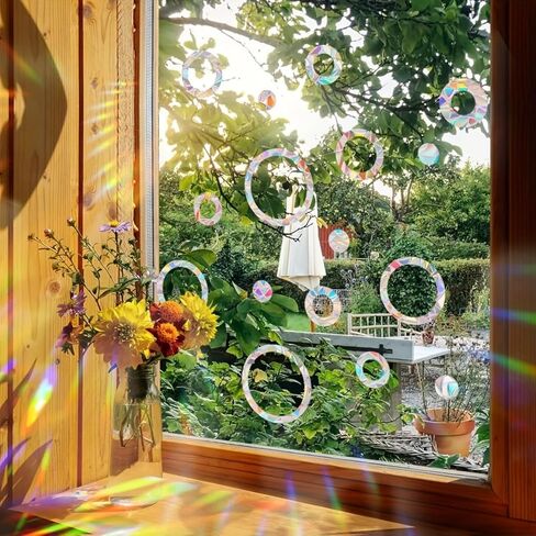 Round Anti-Collision Window Clings,Non Adhesive Prismatic Vinyl Window Clings, Rainbow Stickers, Anti Bird Strike Decals for Birds, Prism for Suncatcher Sticker. in Saudi Arabia