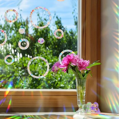 Round Anti-Collision Window Clings,Non Adhesive Prismatic Vinyl Window Clings, Rainbow Stickers, Anti Bird Strike Decals for Birds, Prism for Suncatcher Sticker. in Saudi Arabia