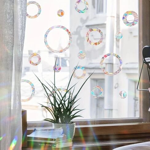 Round Anti-Collision Window Clings,Non Adhesive Prismatic Vinyl Window Clings, Rainbow Stickers, Anti Bird Strike Decals for Birds, Prism for Suncatcher Sticker. in Saudi Arabia
