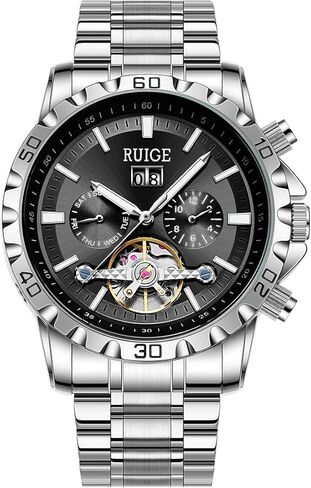 RUIGE Fashion Personalized Hollow Men's Fully Automatic Mechanical Watch Stainless Steel Calendar Men's Night Light Waterproof Fashion Trend Watch A3-2 in Saudi Arabia