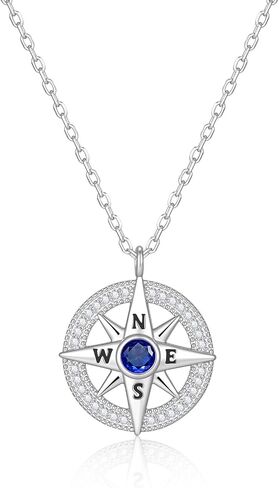 Compass Necklace for Women 925 Sterling Silver Compass Pendant Women Necklace, Anniversary Birthday Necklace Compass Jewelry Gifts for Girls Her Wife Daughter Girlfriend in Kuwait