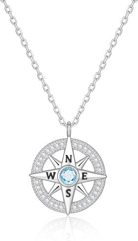 Compass Necklace for Women 925 Sterling Silver Compass Pendant Women Necklace, Anniversary Birthday Necklace Compass Jewelry Gifts for Girls Her Wife Daughter Girlfriend in Saudi Arabia