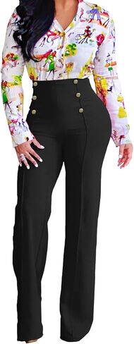 A ADILACA Women's 6-Button Trousers, High Waist Straight-Leg Long Pants in Saudi Arabia