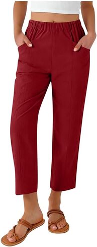 LRMQS Cotton Linen Pants Women Summer Beach Loose Capri Pant Casual Vacation Cropped Trousers Trendy Spring Gauze Outfits in Saudi Arabia