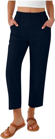 LRMQS Cotton Linen Pants Women Summer Beach Loose Capri Pant Casual Vacation Cropped Trousers Trendy Spring Gauze Outfits in Saudi Arabia