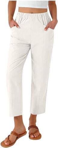LRMQS Cotton Linen Pants Women Summer Beach Loose Capri Pant Casual Vacation Cropped Trousers Trendy Spring Gauze Outfits in Saudi Arabia