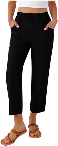 LRMQS Cotton Linen Pants Women Summer Beach Loose Capri Pant Casual Vacation Cropped Trousers Trendy Spring Gauze Outfits in Saudi Arabia