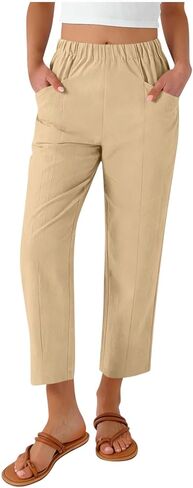 LRMQS Cotton Linen Pants Women Summer Beach Loose Capri Pant Casual Vacation Cropped Trousers Trendy Spring Gauze Outfits in Saudi Arabia