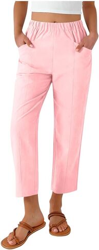 LRMQS Cotton Linen Pants Women Summer Beach Loose Capri Pant Casual Vacation Cropped Trousers Trendy Spring Gauze Outfits in Saudi Arabia