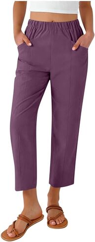LRMQS Cotton Linen Pants Women Summer Beach Loose Capri Pant Casual Vacation Cropped Trousers Trendy Spring Gauze Outfits in Saudi Arabia