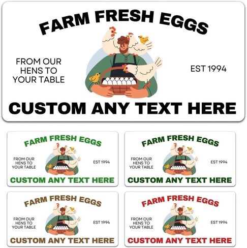 Custom Egg Carton Stickers, Personalized Farm Fresh Egg Carton Labels, Kraft Paper Vinyl and Clear (20-2500 Labels) (Colorfull) in Saudi Arabia