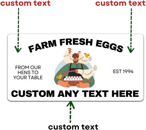 Custom Egg Carton Stickers, Personalized Farm Fresh Egg Carton Labels, Kraft Paper Vinyl and Clear (20-2500 Labels) (Colorfull) in Saudi Arabia
