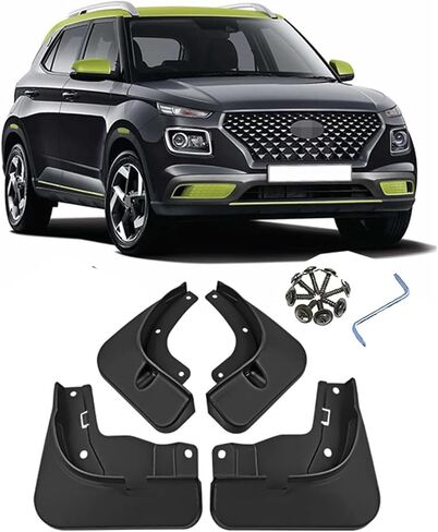 واقيات الطين للسيارة لعام 2025 Hyundai Venue 2019-2024، واقيات الطين الأمامية والخلفية المصبوبة المخصصة، مشاعل شديدة التحمل، مجموعة ملحقات السيارات 4 قطع، أرسل منشفة غسيل سيارة واحدة in Saudi Arabia