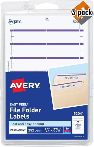 Avery Print or Write File Folder Labels for Laser and Inkjet Printers, 1/3 Cut, Purple, Pack of 252 (5204) - 3 Pack in Saudi Arabia