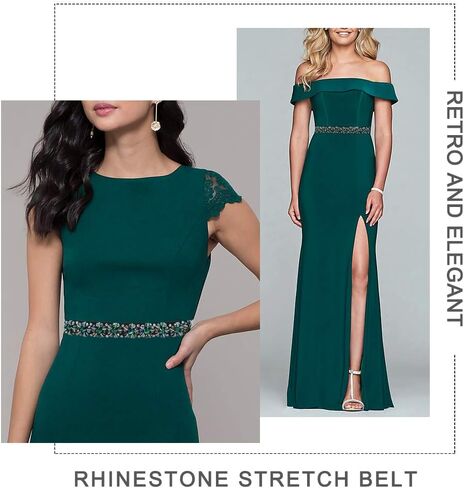 أحزمة نسائية مطرزة بحجر الراين، حزام رفيع مرن قابل للتمدد، أحزمة خصر ضيقة لفستان السيدات in Kuwait