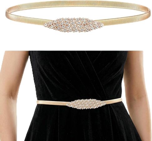 Yolev Gold Waist Belt For Dress Elastic Skinny Gold Belt For Women Stretch Thin Metal Chain Belts With Buckle Fashion Waistband For Dresses Jeans in Saudi Arabia