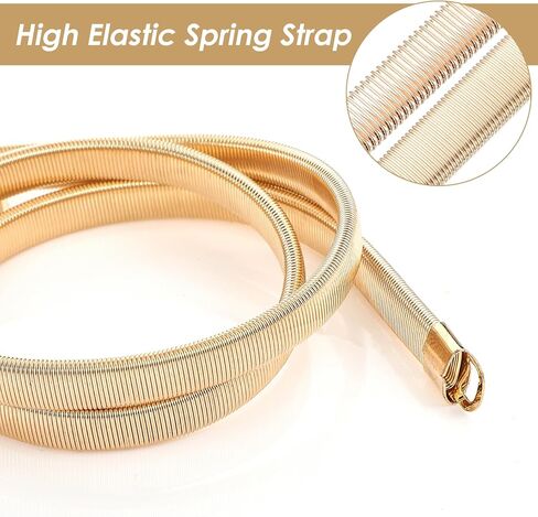 Yolev Gold Waist Belt For Dress Elastic Skinny Gold Belt For Women Stretch Thin Metal Chain Belts With Buckle Fashion Waistband For Dresses Jeans in Saudi Arabia