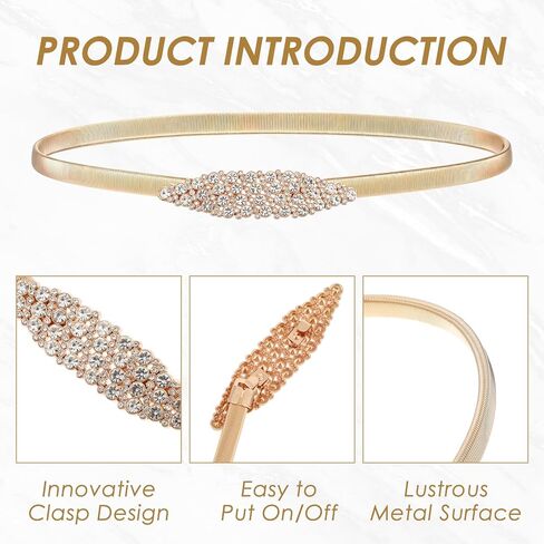 Yolev Gold Waist Belt For Dress Elastic Skinny Gold Belt For Women Stretch Thin Metal Chain Belts With Buckle Fashion Waistband For Dresses Jeans in Saudi Arabia
