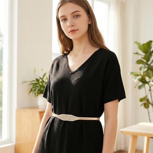 Yolev Gold Waist Belt For Dress Elastic Skinny Gold Belt For Women Stretch Thin Metal Chain Belts With Buckle Fashion Waistband For Dresses Jeans in Saudi Arabia