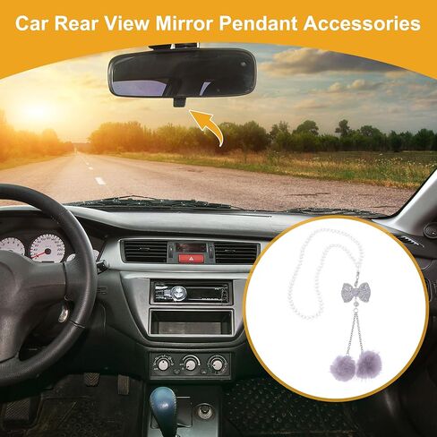 1 Pcs Artificial Crystal Bow,Mink Hair Car Rear View Mirror Pendant Accessories Car Hanging Ornament Light Purple in Saudi Arabia