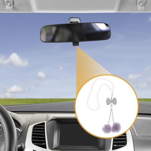 1 Pcs Artificial Crystal Bow,Mink Hair Car Rear View Mirror Pendant Accessories Car Hanging Ornament Light Purple in Saudi Arabia