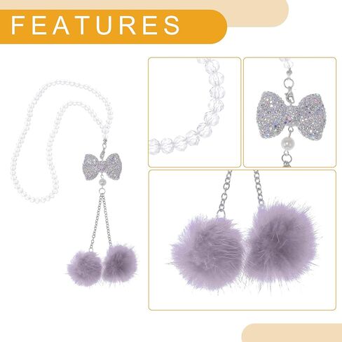1 Pcs Artificial Crystal Bow,Mink Hair Car Rear View Mirror Pendant Accessories Car Hanging Ornament Light Purple in Saudi Arabia