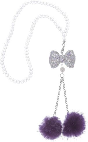 1 Pcs Artificial Crystal Bow,Mink Hair Car Rear View Mirror Pendant Accessories Car Hanging Ornament Light Purple in Saudi Arabia