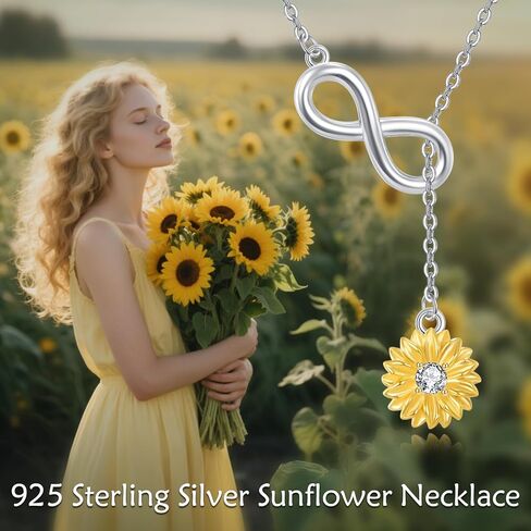 Sunflower Necklace for Women 925 Sterling Silver Sunflower Infinity Symbol Jewelry Pendant Birthday Gifts for Her in Saudi Arabia