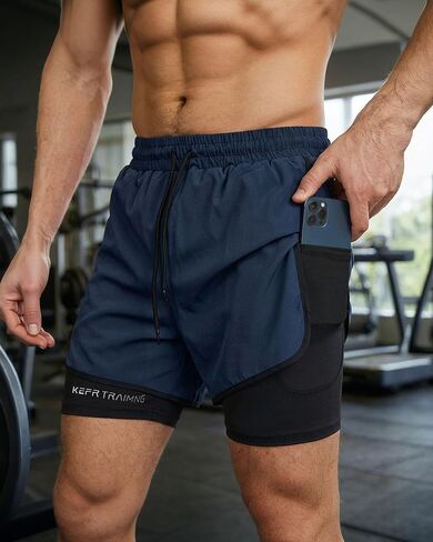 Men's 2 in 1 Running Shorts Quick Dry Athletic Shorts with Pockets and Towel Loop in Saudi Arabia