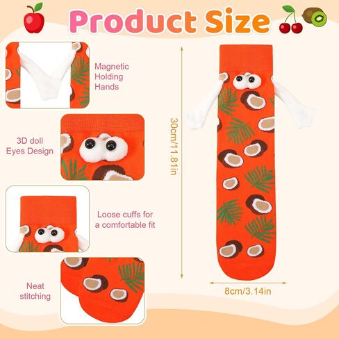 4 Pairs Magnetic Holding Hands Socks, Women's Funny Colorful Novelty Pattern Cotton Crew Socks for Men Women in Saudi Arabia