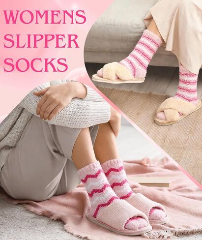 PLULON 6 Pairs Valentines Fuzzy Fluffy Socks for Women, Pink Heart Fuzzy Cozy Stockings Fluffy Plush Fleece Sleep Socks Thick Warm for Girls Valentines Day Bachelor Wedding Galentines Day Party Gifts in Saudi Arabia