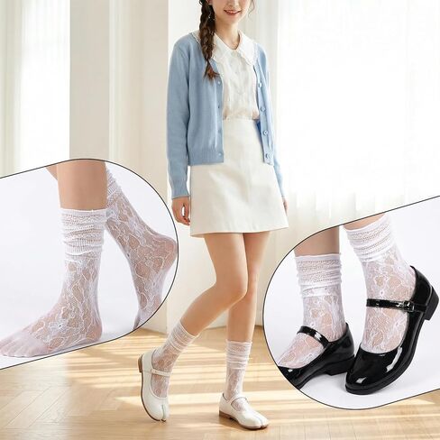 3Pairs Women Ankle Split Toe Socks, Lace Tabi Socks, Mesh Slouch Japanese Flip Flop Sock for Women Daily Wear in Kuwait