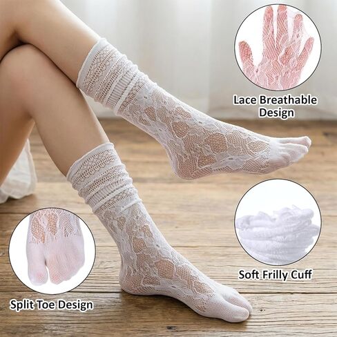 3Pairs Women Ankle Split Toe Socks, Lace Tabi Socks, Mesh Slouch Japanese Flip Flop Sock for Women Daily Wear in Kuwait