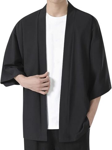 Men's Kimono Jackets Cardigan Lightweight Casual Open Front Yukata Coat Tops Outwear Japanese Style Bathrobe in Saudi Arabia