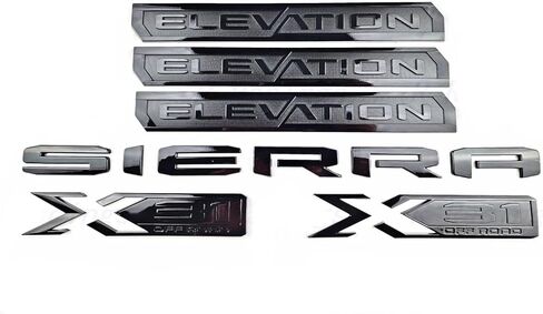6 قطع من Elevation Sierra Bed X31 شعارات الباب الخلفي للباب الخلفي لوحة اسم متوافقة مع 2019-2025 Sierra 1500 (أسود لامع) in Kuwait