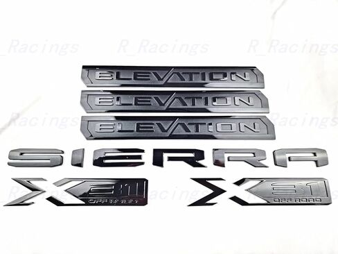 6 قطع من Elevation Sierra Bed X31 شعارات الباب الخلفي للباب الخلفي لوحة اسم متوافقة مع 2019-2025 Sierra 1500 (أسود لامع) in Kuwait