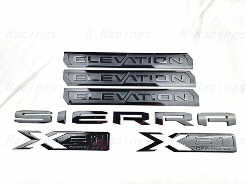 6 قطع من Elevation Sierra Bed X31 شعارات الباب الخلفي للباب الخلفي لوحة اسم متوافقة مع 2019-2025 Sierra 1500 (أسود لامع) in Kuwait