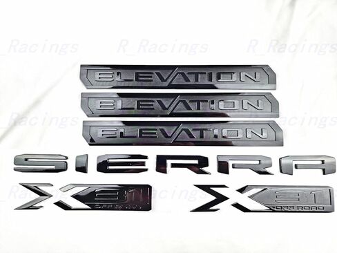 6 قطع من Elevation Sierra Bed X31 شعارات الباب الخلفي للباب الخلفي لوحة اسم متوافقة مع 2019-2025 Sierra 1500 (أسود لامع) in Kuwait